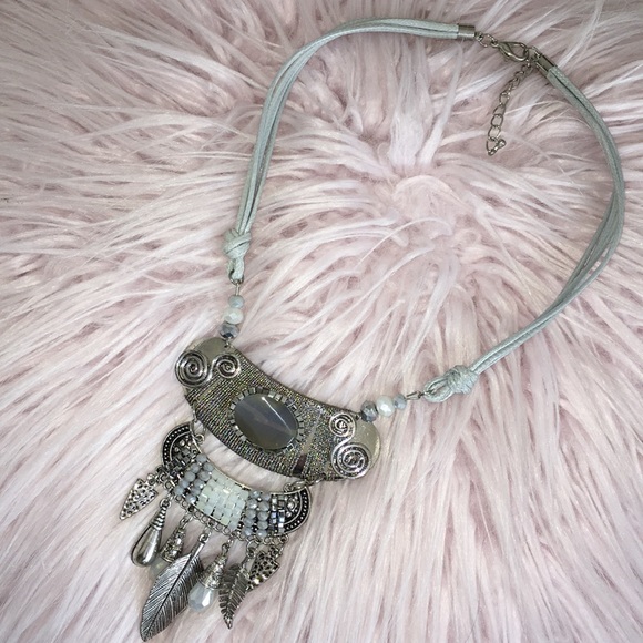 Stunning Silver Bohemian Statement Necklace With Lots of Embellished Details - Picture 9 of 12